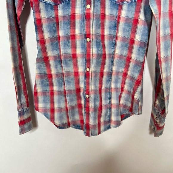 Rock & Roll Cowgirl Western Size S Blue And Red Plaid Pearlized Snap Buttons - Picture 3 of 11